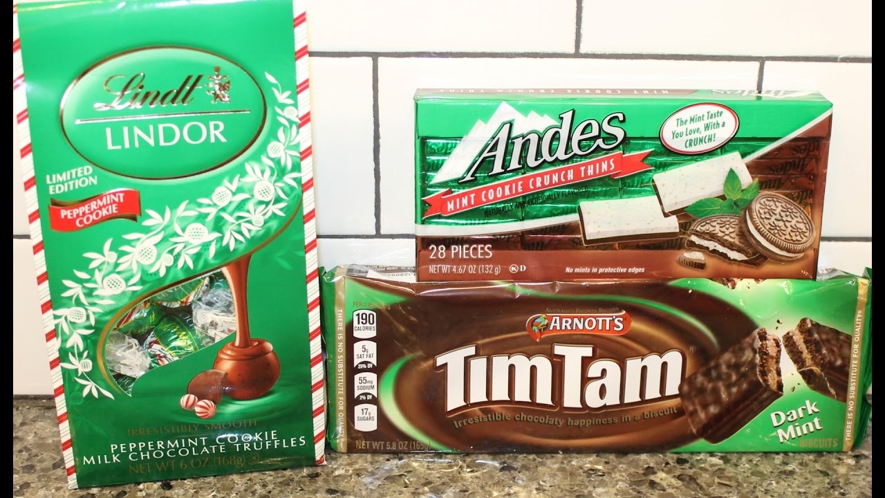 Lindt Peppermint Cookie Milk Chocolate Truffles, Andes Mint Cookie Crunch, Dark Mint Tim Tam