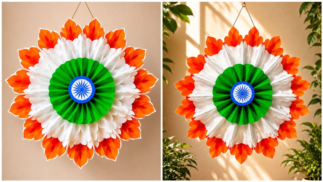 Идеи декора на День независимости 2026 🇮🇳 | Трехцветный бумажный цветок ко Дню 15 августа | Прост...