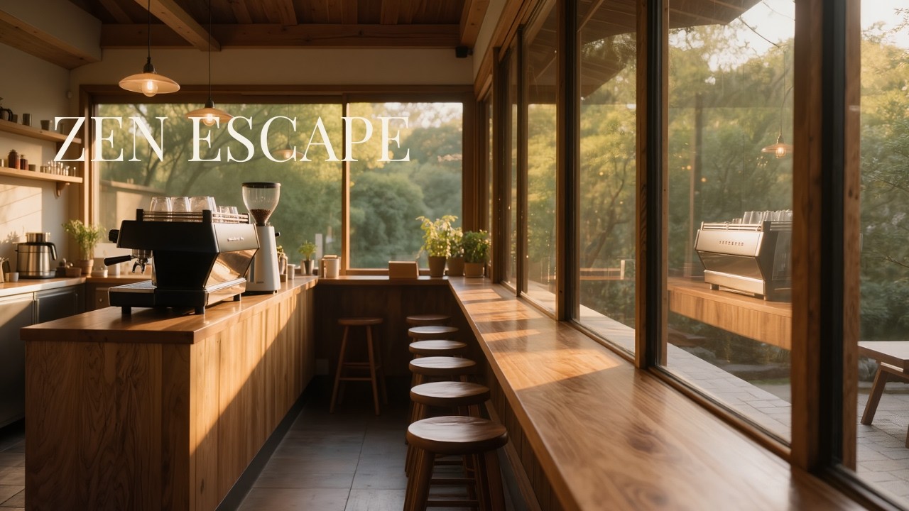 Peaceful Morning Cafe Ambience ☀️ Forest View, Relaxing Zen Music, Calm & Focus (1 Hour)