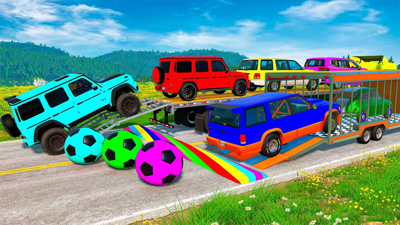 Flatbed Truck McQueen | Transportation with Truck - Pothole vs Car | BeamNG.Drive Gameplay
