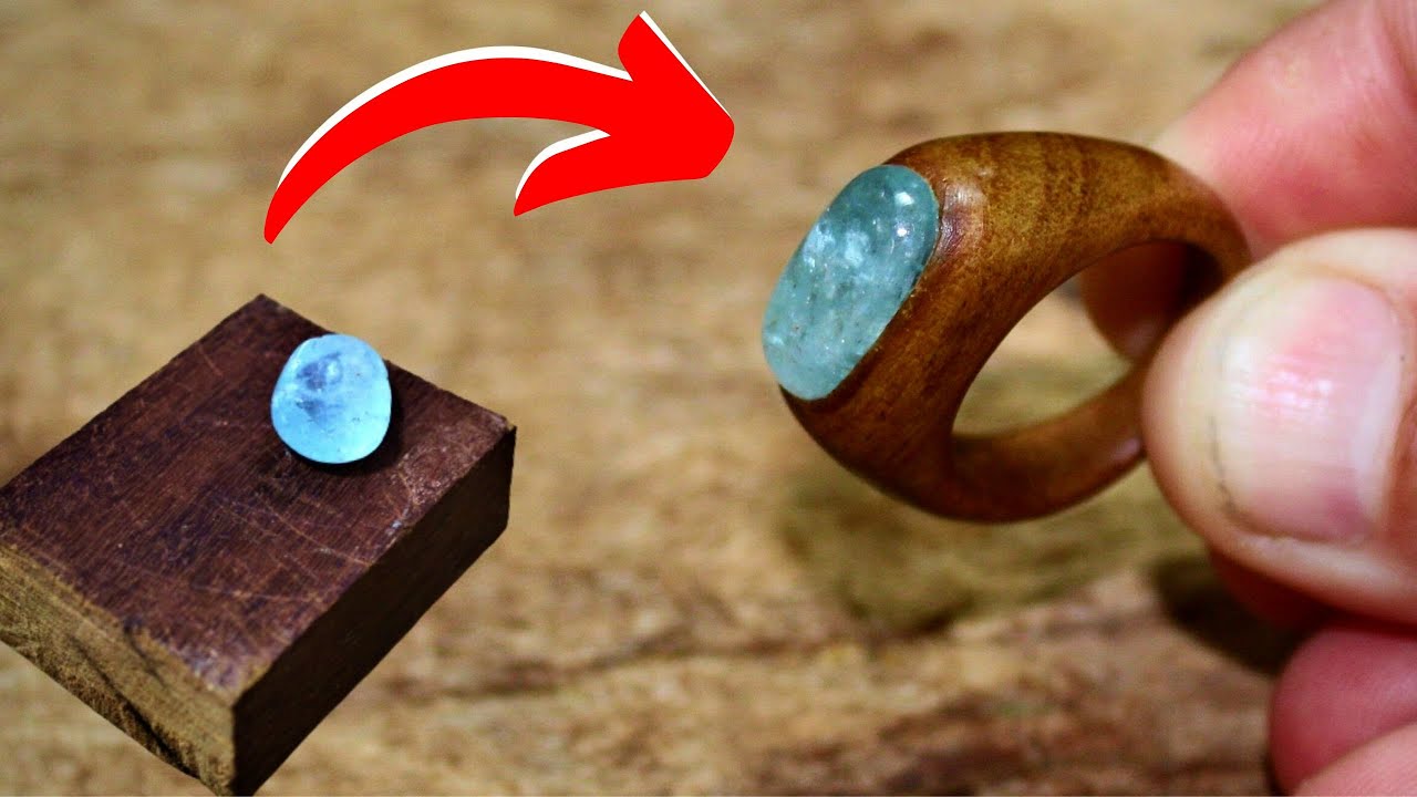 HOW TO MAKE A WOODEN RING WITH AQUAMARINE GEMSTONE
