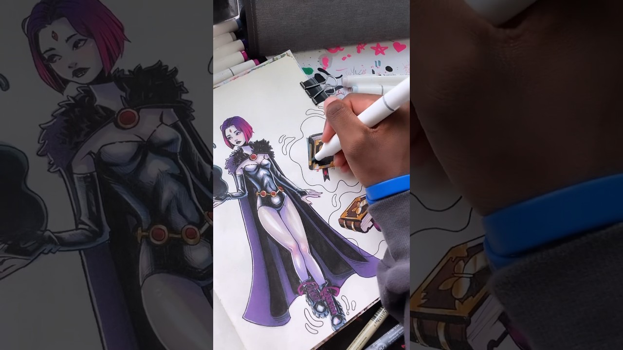 Pt.2 drawing Raven from Teen Titans 🔮🪄✨ #art #sketch #sketchbook #magic #fanart #fyp #explorepage