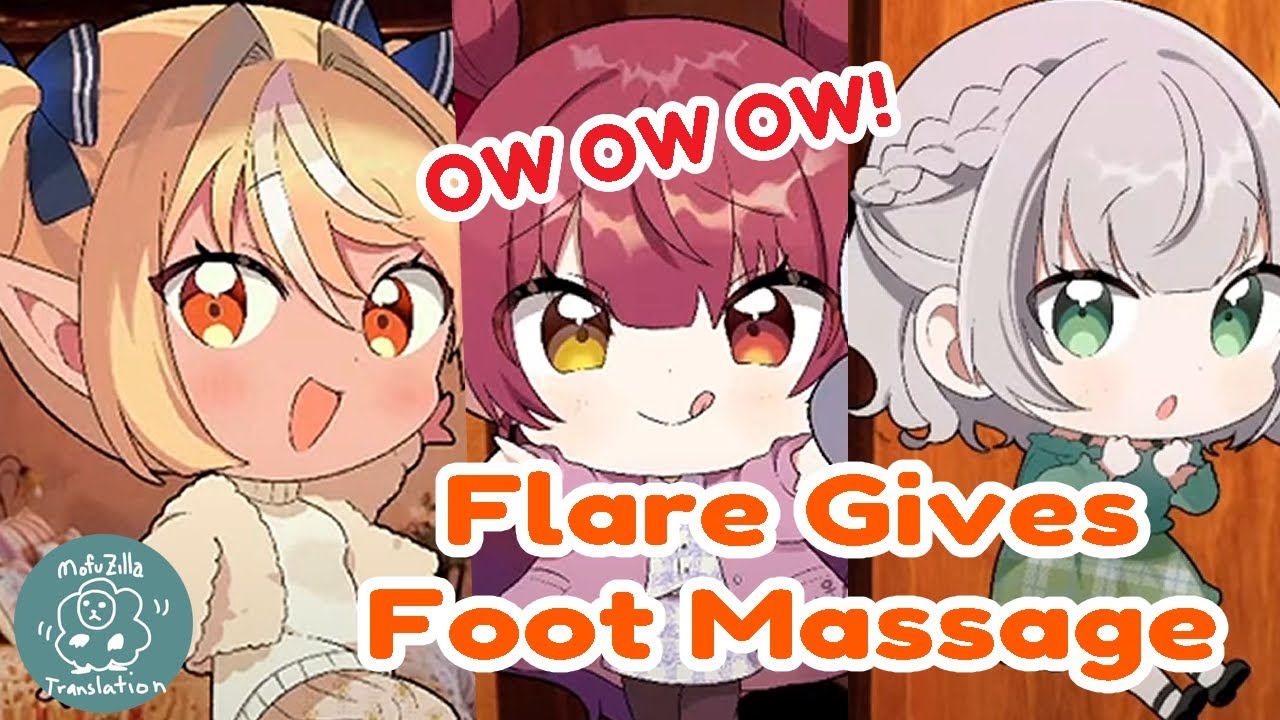 Shiranui Flare gives foot massage to Marine and Noel 【Hololive/不知火フレア宝鐘マリン白銀ノエル】