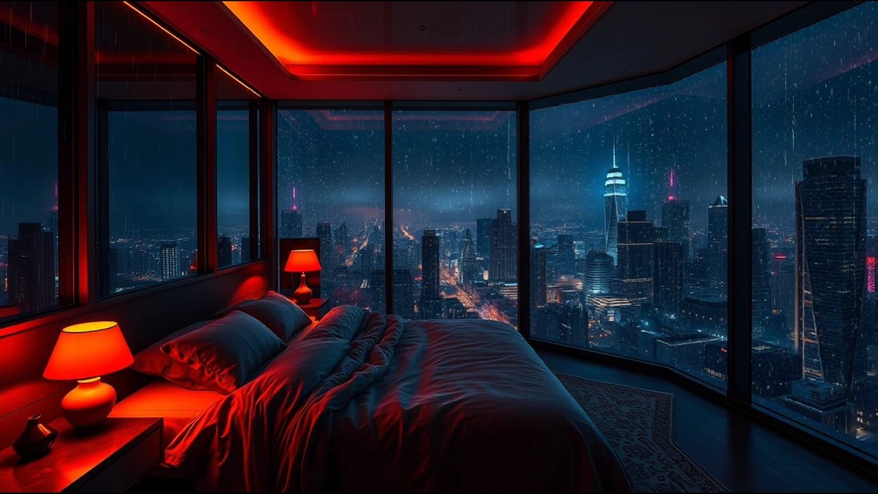 Fall Asleep Fast 🌧️ Cozy Rainy Night in Luxury City Apartment – Rain Sounds for Sleeping