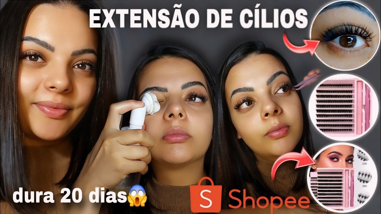 Como fazer extensão de cilios sozinha em casa com kit da shopee | dura até 20 dias!