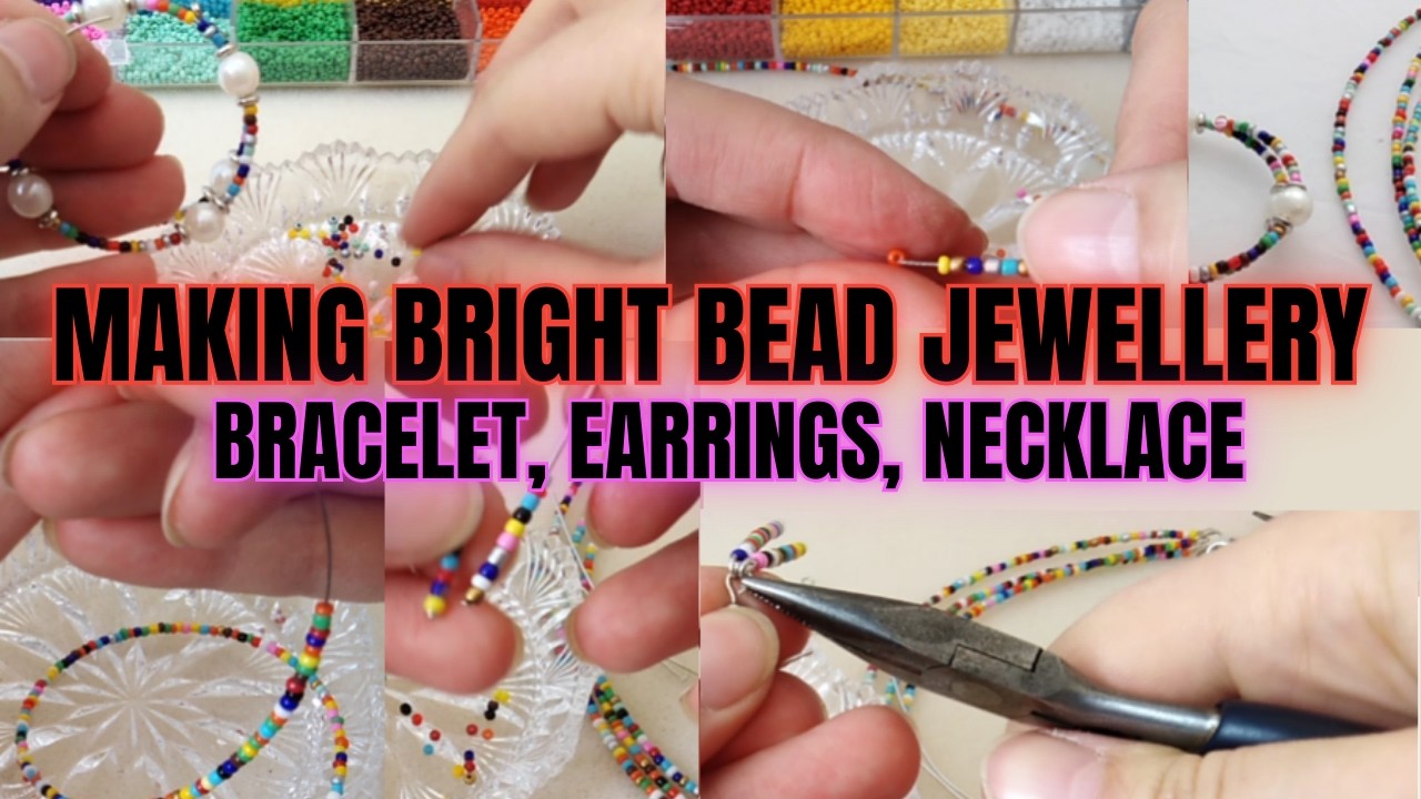 Make a Bright Seed Bead Bracelet, Earring & Necklace with me! #makingjewellery