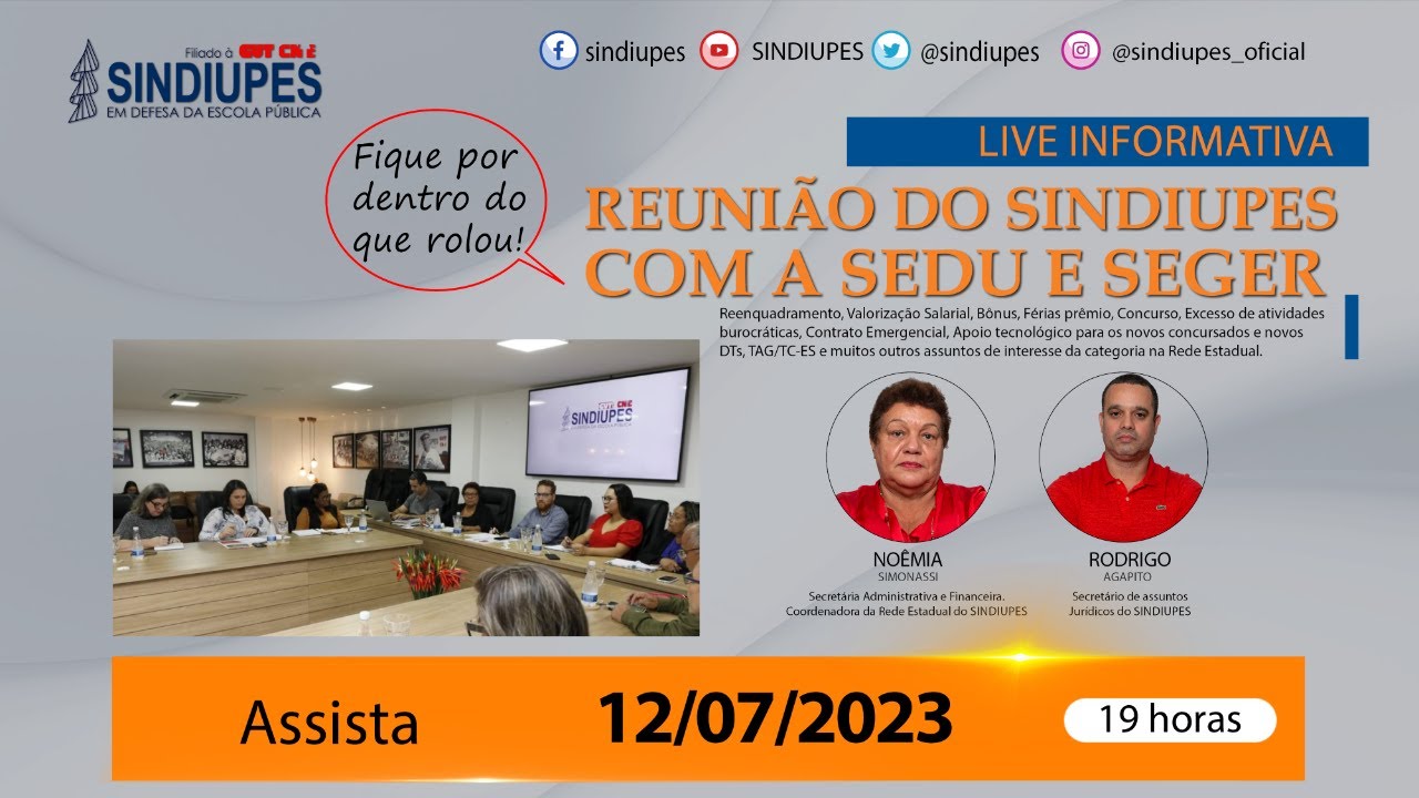 Live informativa da Reunião do Sindiupes com a Sedu e Seger