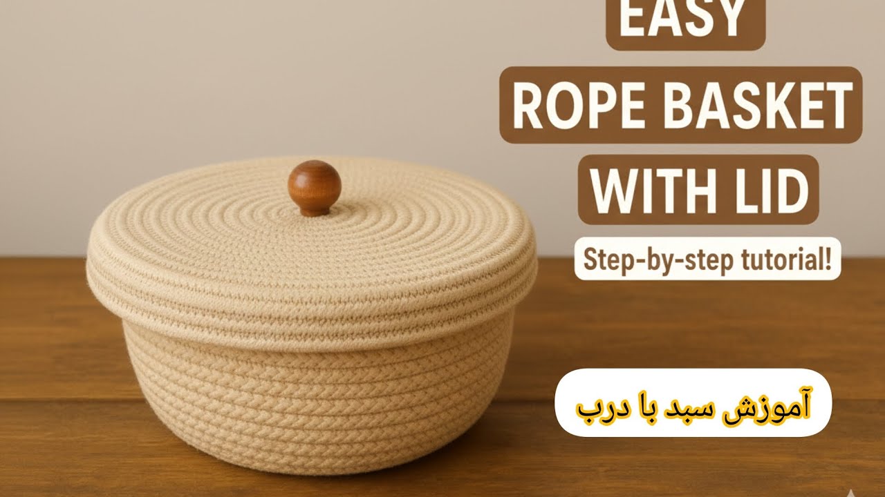آموزش دوخت سبد قیطان همراه با درب | Rope Basket with Lid Tutorial