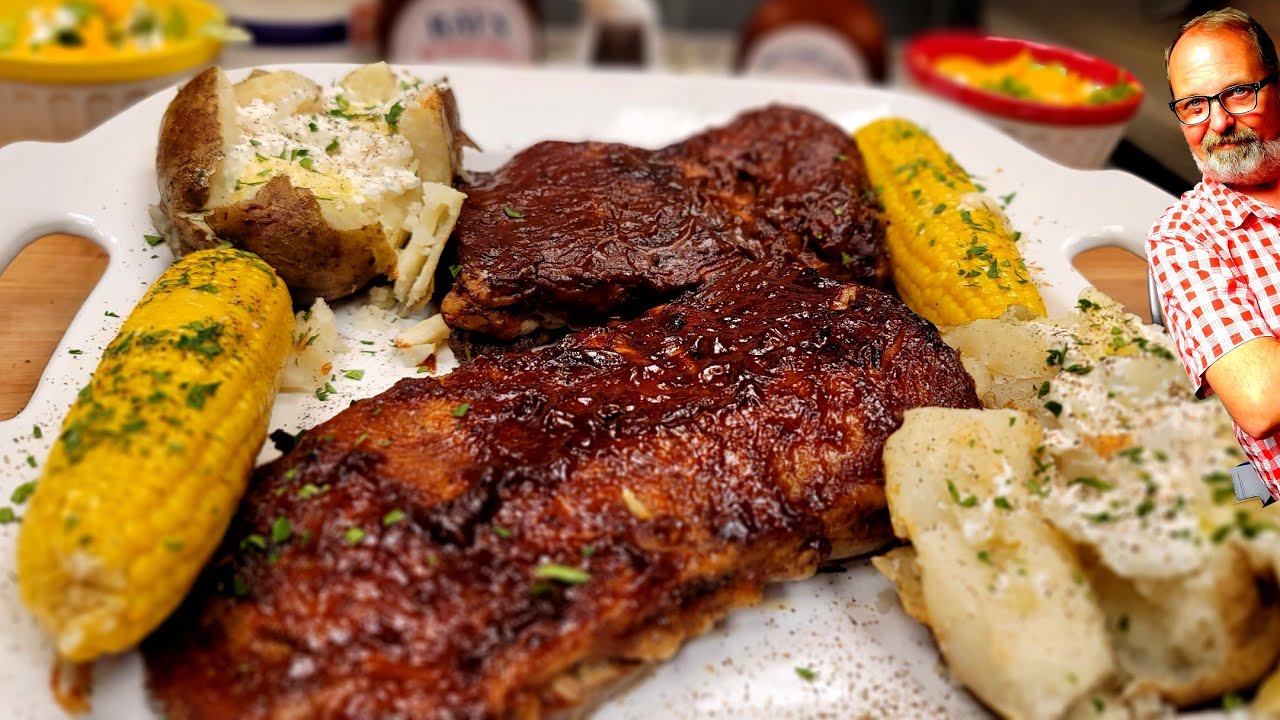 Air Fried St Louis Spare Ribs / Corn on Cob & Baked Potato FALL OFF THE BONE Ninja Foodi XL PRO OVEN
