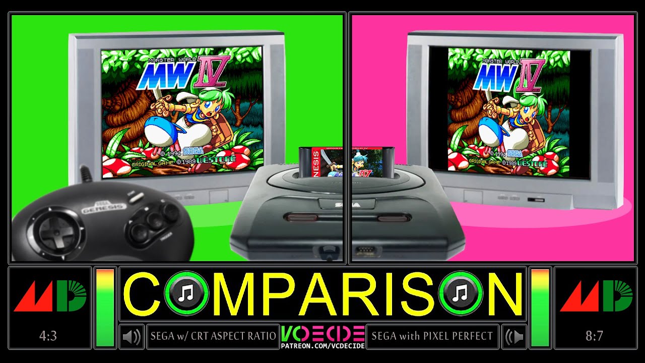 [4:3 vs Pixel Perfect] Monster World IV (Sega Genesis vs Sega Genesis) Side by Side Comparison