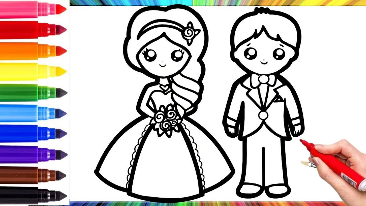 How to Draw Groom & Bride | Easy Drawing and Coloring