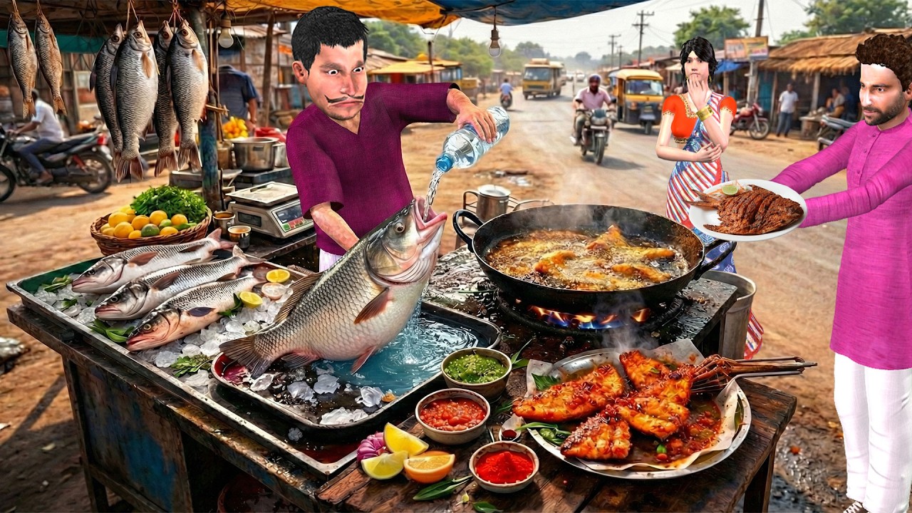 Lalchi MACHLI Fish Fry Wala Fish Curry Street Food Hindi Kahani Hindi Moral Story Funny Comedy Video
