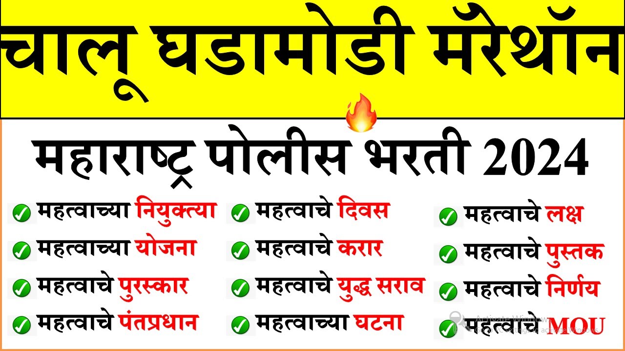 पोलीस भरती चालू घडामोडी | Daily Current Affairs 2024 | Current Affairs Today |Chalu Ghadamodi 2024