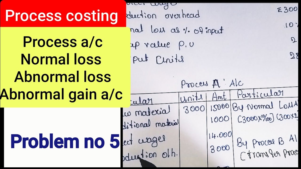 Process costing problem no 5, process a/c, normal loss, abnormal loss & abnormal gain a/c