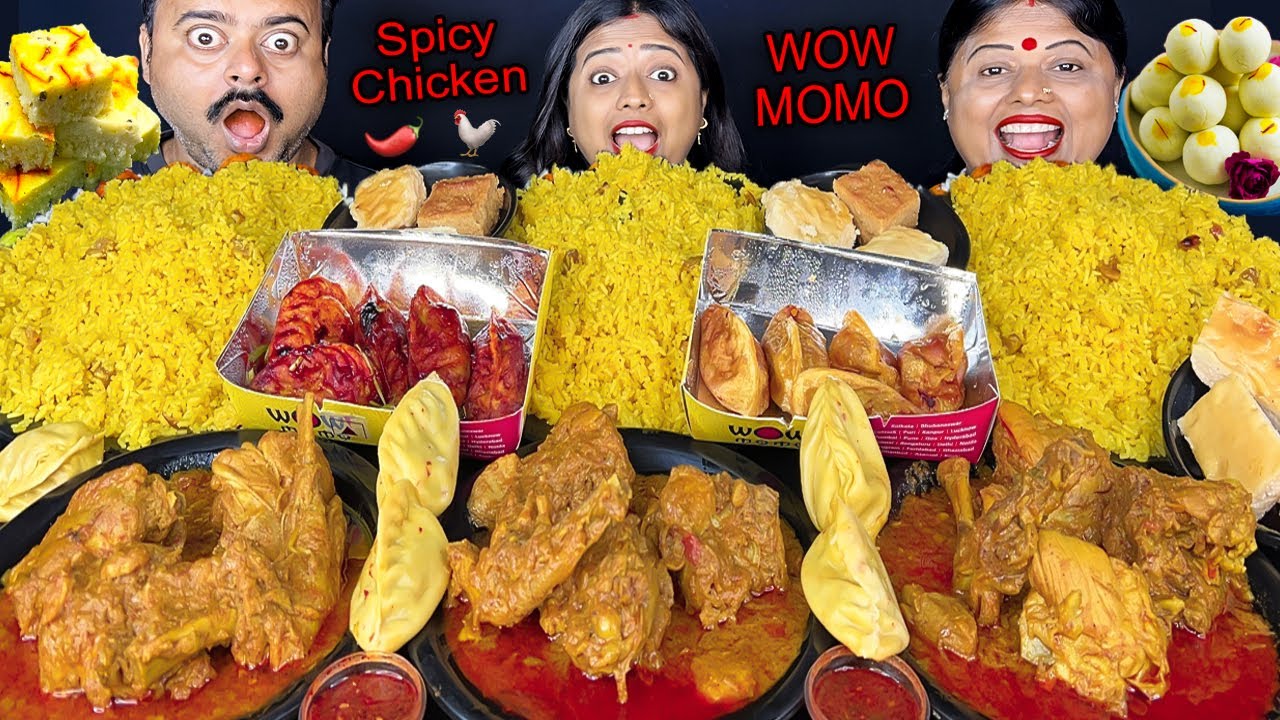 EATING SPICY STREET FOOD vs HOME FOOD CHALLENGING VIRAL VIDEO WITH PUNISHMENT CHICKEN MOMO MUKBANG