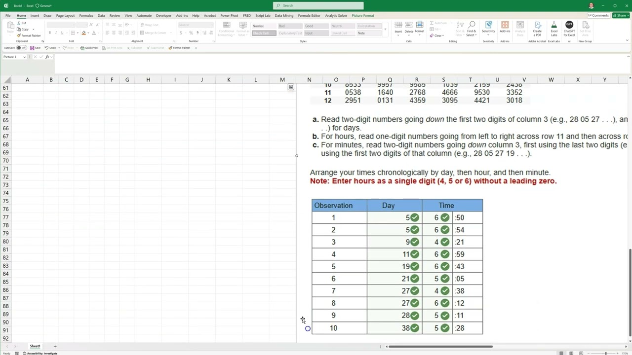 Random sampling times in Excel. I recently recorded a better one here: https://youtu.be/AQrlvbisMUg