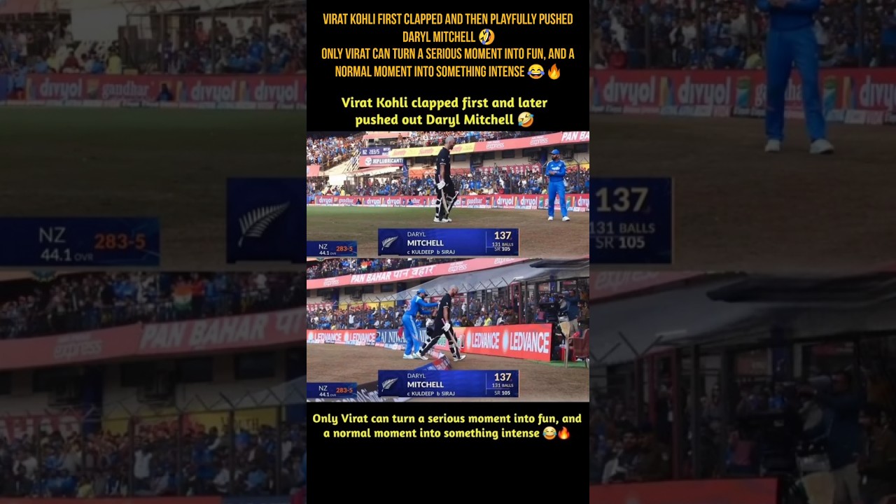 Virat Kohli first clapped and then playfully pushed Daryl Mitchell  😂🔥