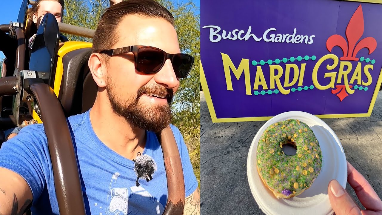 Busch Gardens Tampa Bay Mardi Gras Celebration 2023! | Trying Food + Drinks, Parade, & Live Music!