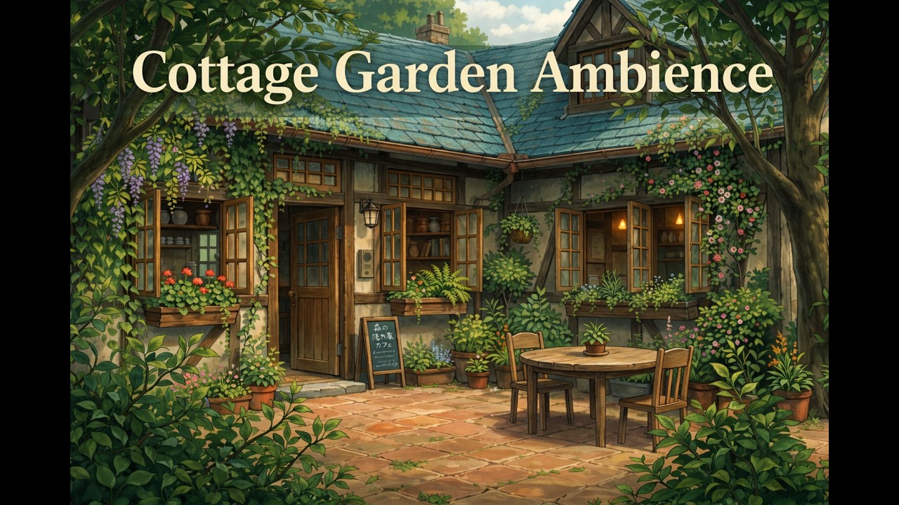 Ghibli-Style Cottage Garden Ambience 🌿 Peaceful Countryside Café with Relaxing Music