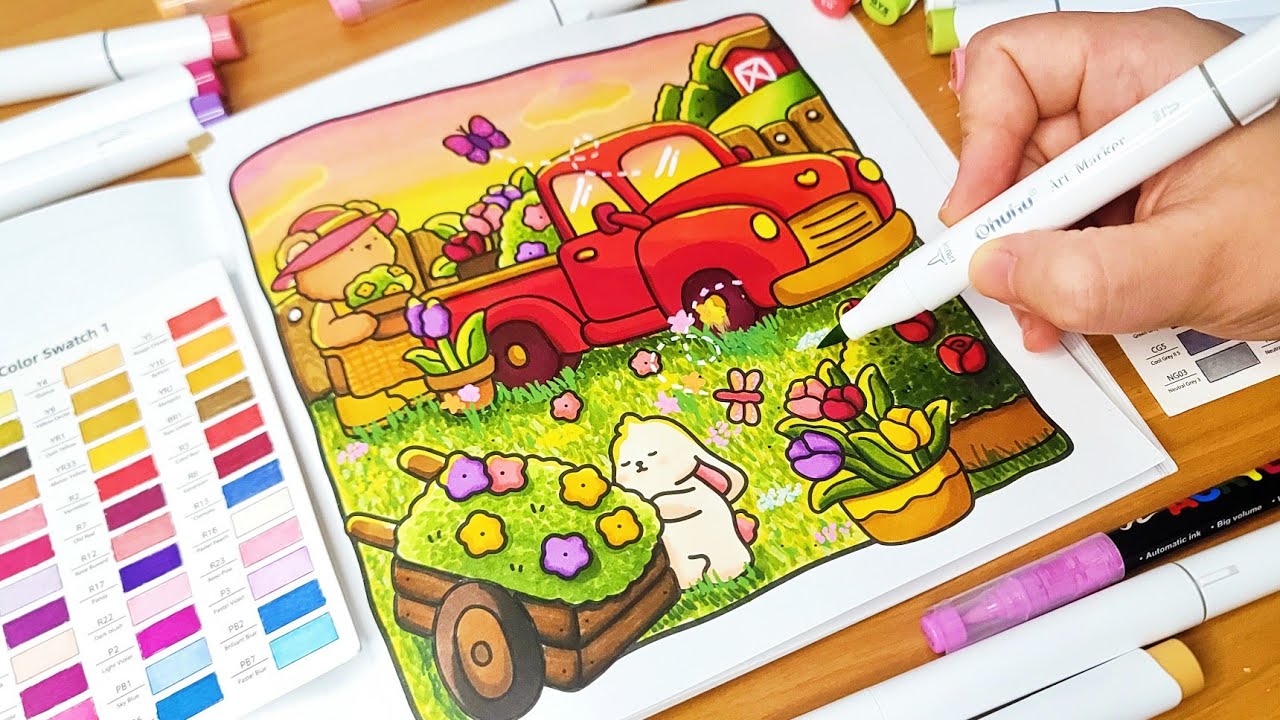 Color With Me (ASMR) | Cozy Corner Coco Wyo Coloring Book | Using Ohuhu Markers