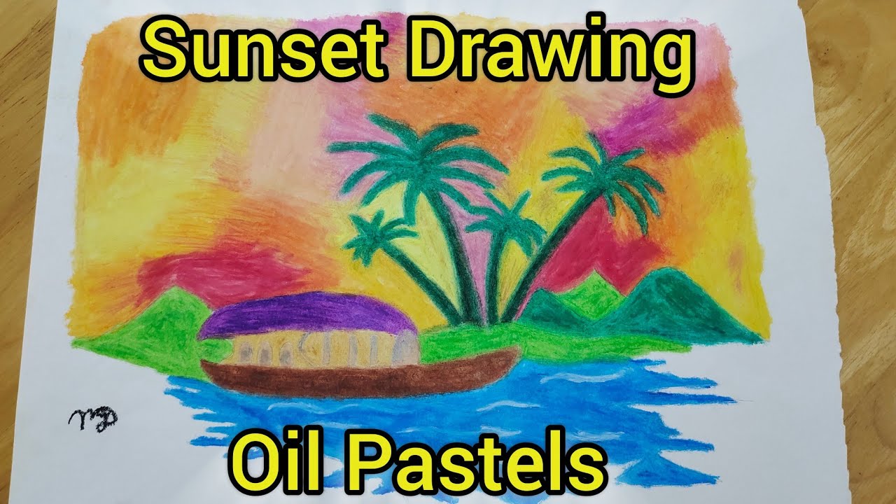Beautiful Sunset Scenery | Oil Pastel Landscape Drawing for Beginners