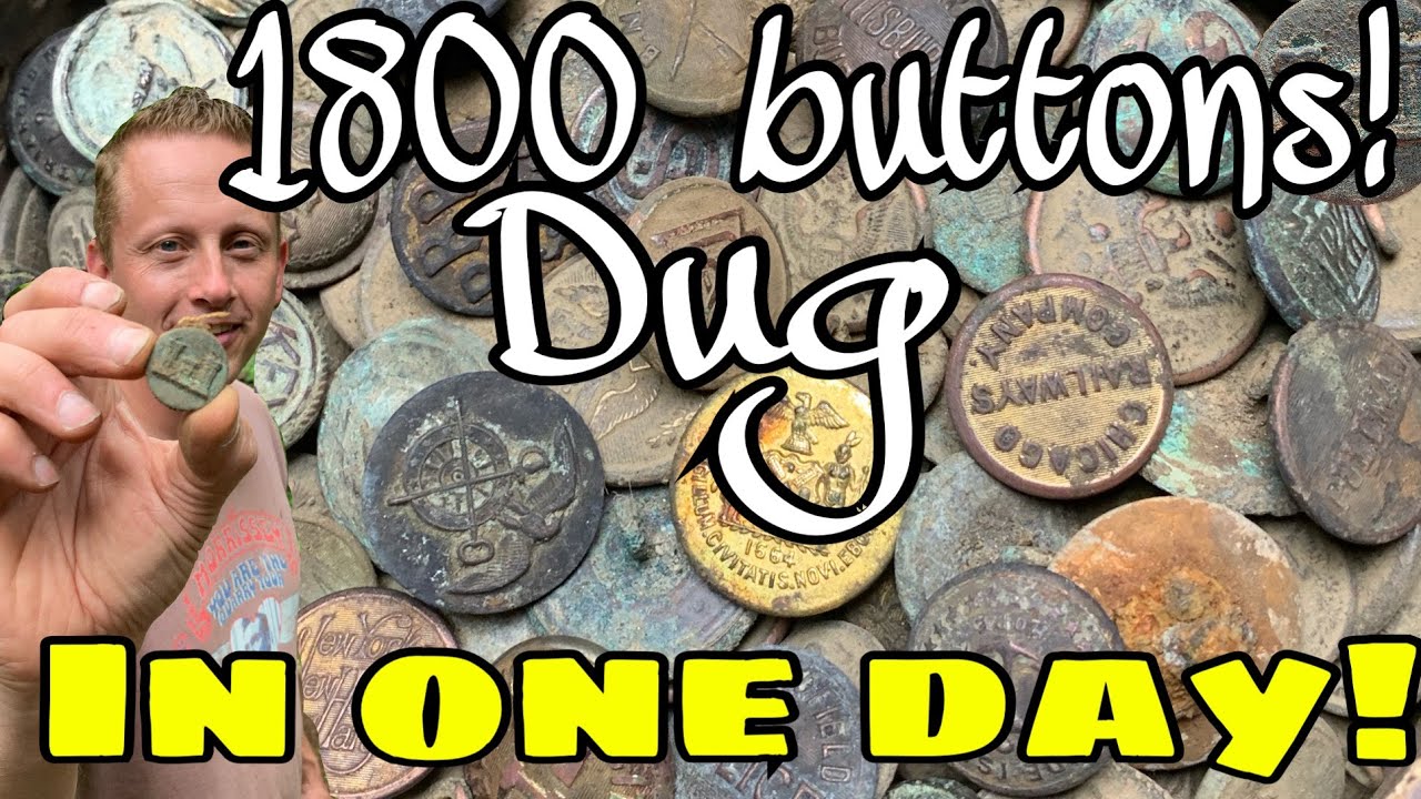 Button Dump Haul! Metal Detecting 1800 Buttons in a Day! Relics Electrolysis Cleaning Buttons OMG!