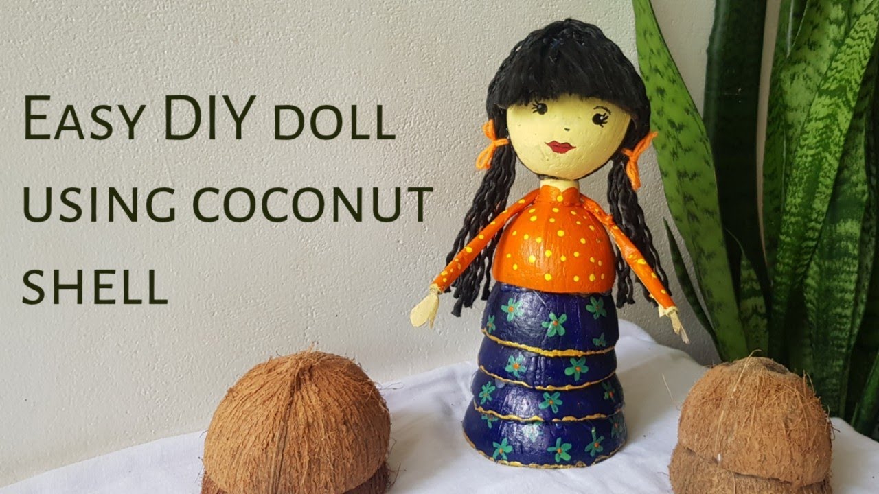 coconut shell craft/ cute doll using coconut shell/ best out of waste craft/ Easy DIY for kid