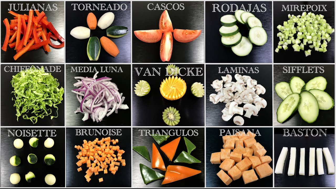 TIPOS DE CORTE FRUTAS Y VERDURAS. COMO CORTAR FRUTAS Y VERDURAS. POSICION CORRECTA DE LA MANO CORTAR