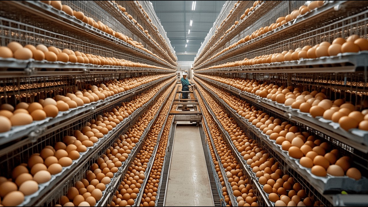 How To Harvest Millions of Chicken Eggs with Robots and Conveyor Belts | Inside Egg Factory