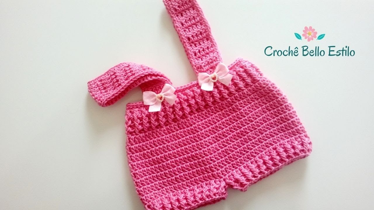 MACACÃO JARDINEIRA SHORT INFANTIL DE CROCHE UNISEX