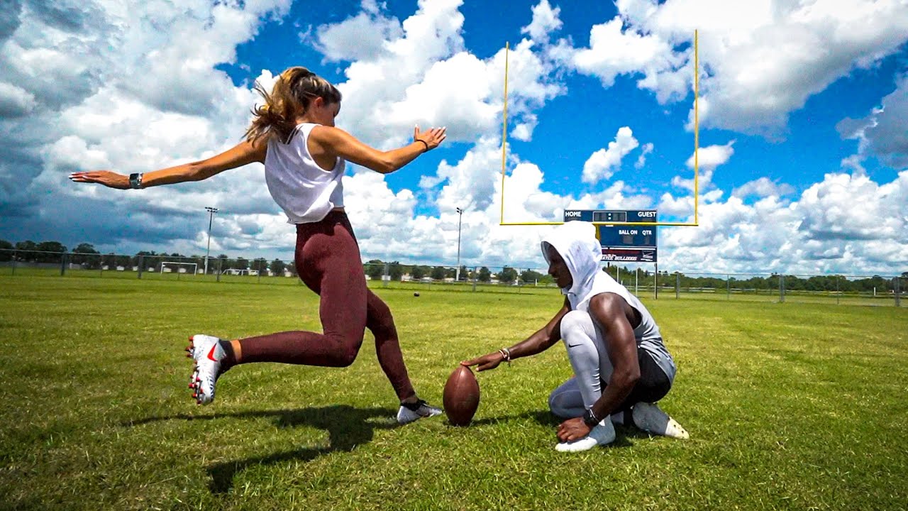 I TAUGHT MY GF HOW TO KICK A FIELD GOAL..  (SHES BETTER THAN ME)