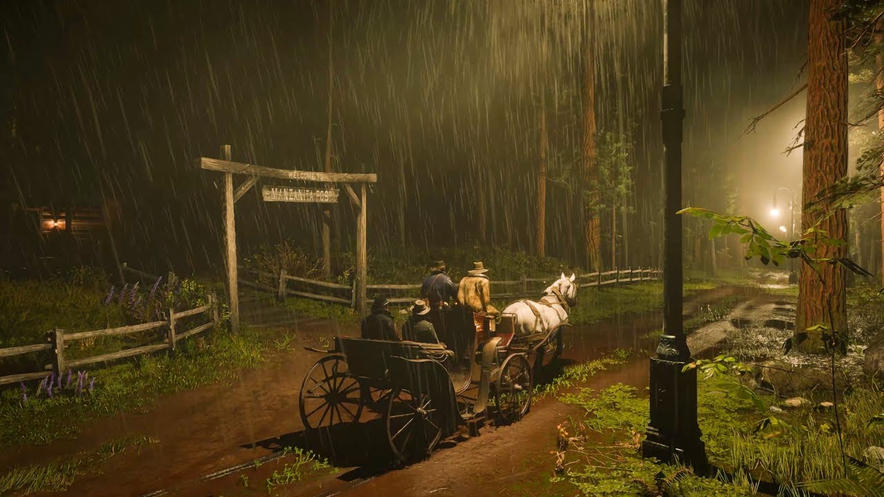 Thunderstorm Journey with Arthur Morgan & Gang | Red Dead Redemption 2 Horse Carriage Ride in Rain