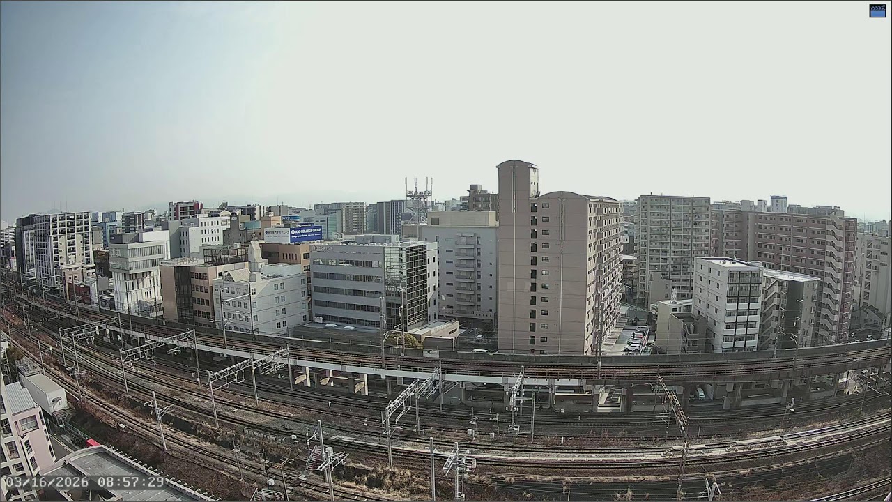 【2026/3/15 21:00 - 2026/3/16 9:00】福岡・博多駅 ライブカメラ｜九州新幹線下り｜JR九州・鹿児島本線｜JR西日本・博多南線｜福岡の夜景｜日の出・朝日