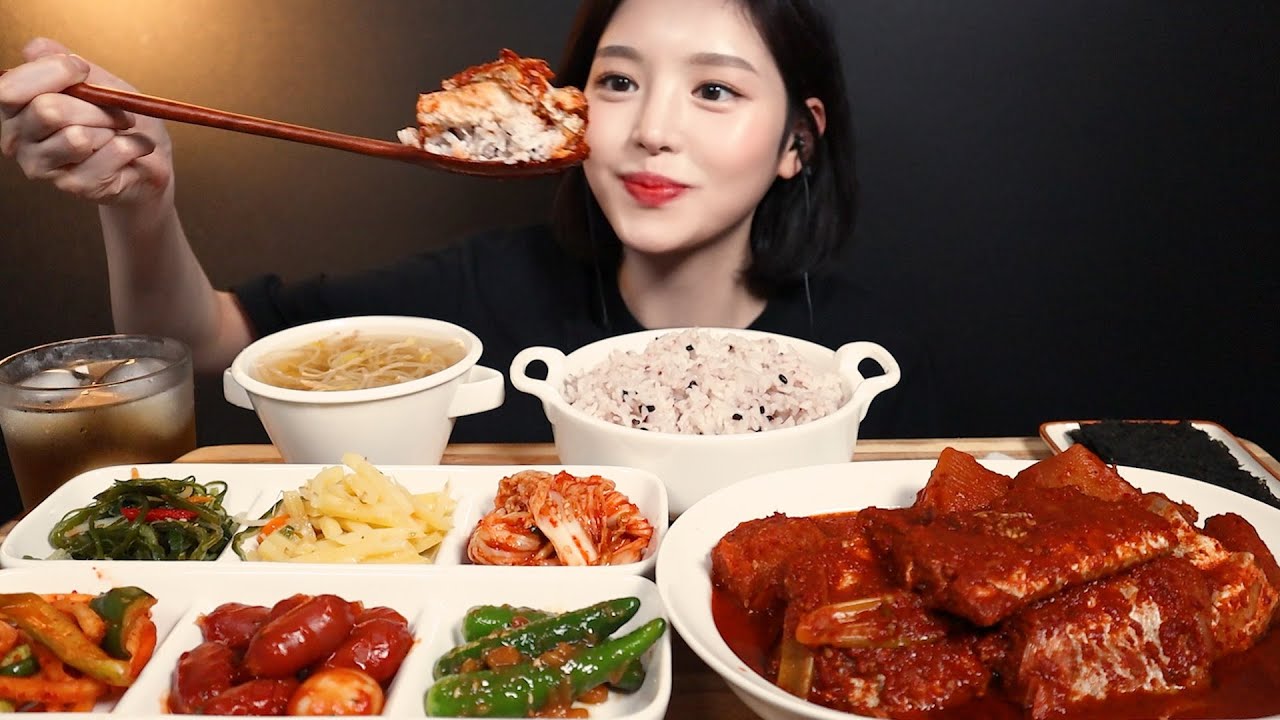SUB)갈치조림 먹방 ! 살캉살캉 무조림에 흰쌀밥 비벼먹기 쏘야볶음 감자볶음 된장고추 콩나물국까지 리얼사운드 Galchijorim mukbang ASMR