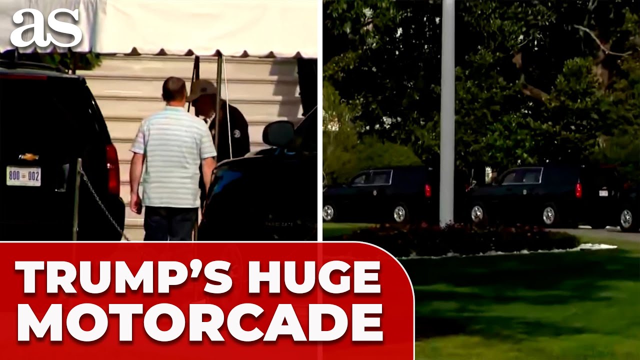 TRUMP departs WHITE HOUSE in HUGE MOTORCADE for GOLF