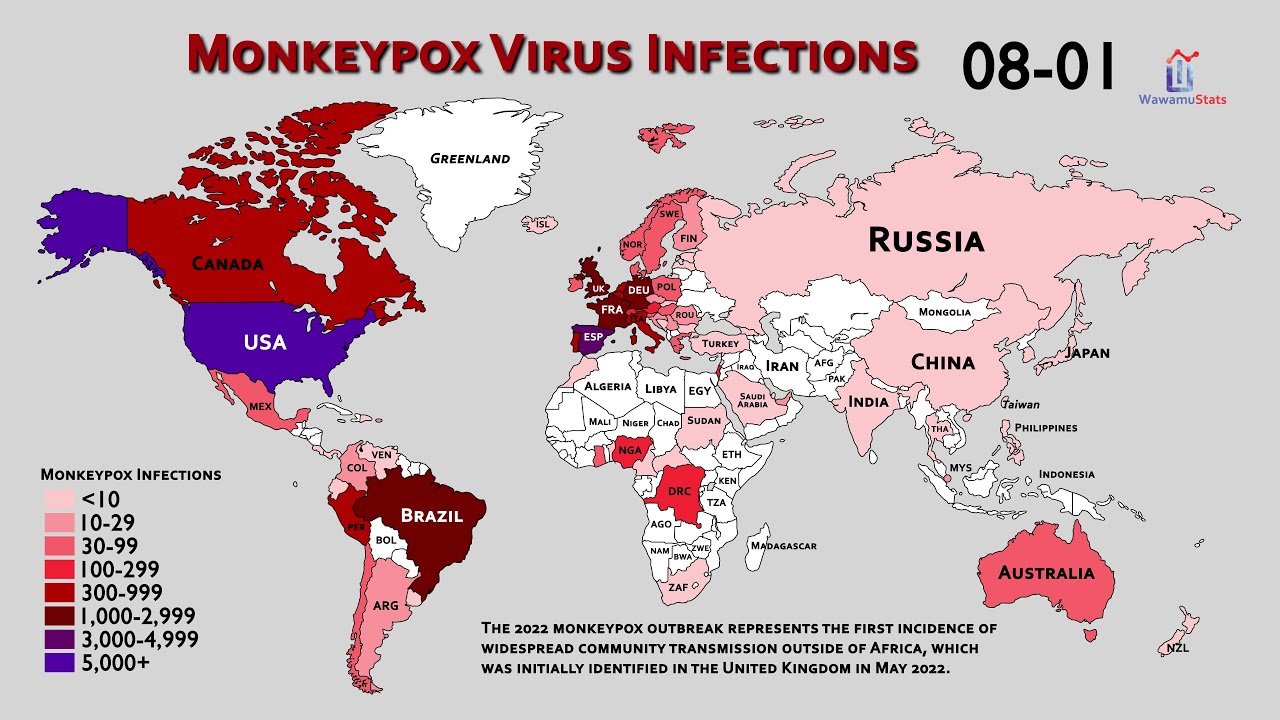 World Map Timelapse of the Monkeypox Virus (May to August)