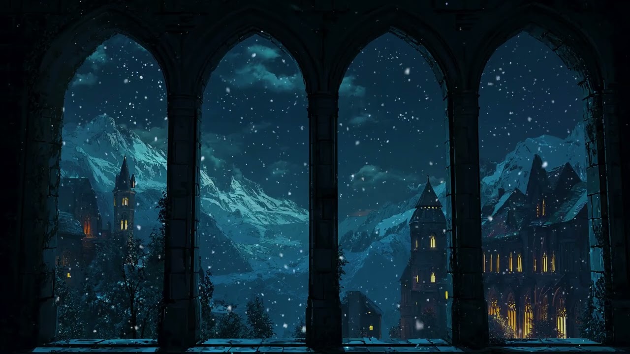 Snowy Hogwarts Window Atmosphere | Peaceful Winter Winds & Cozy Ambience for Focus and Relaxation