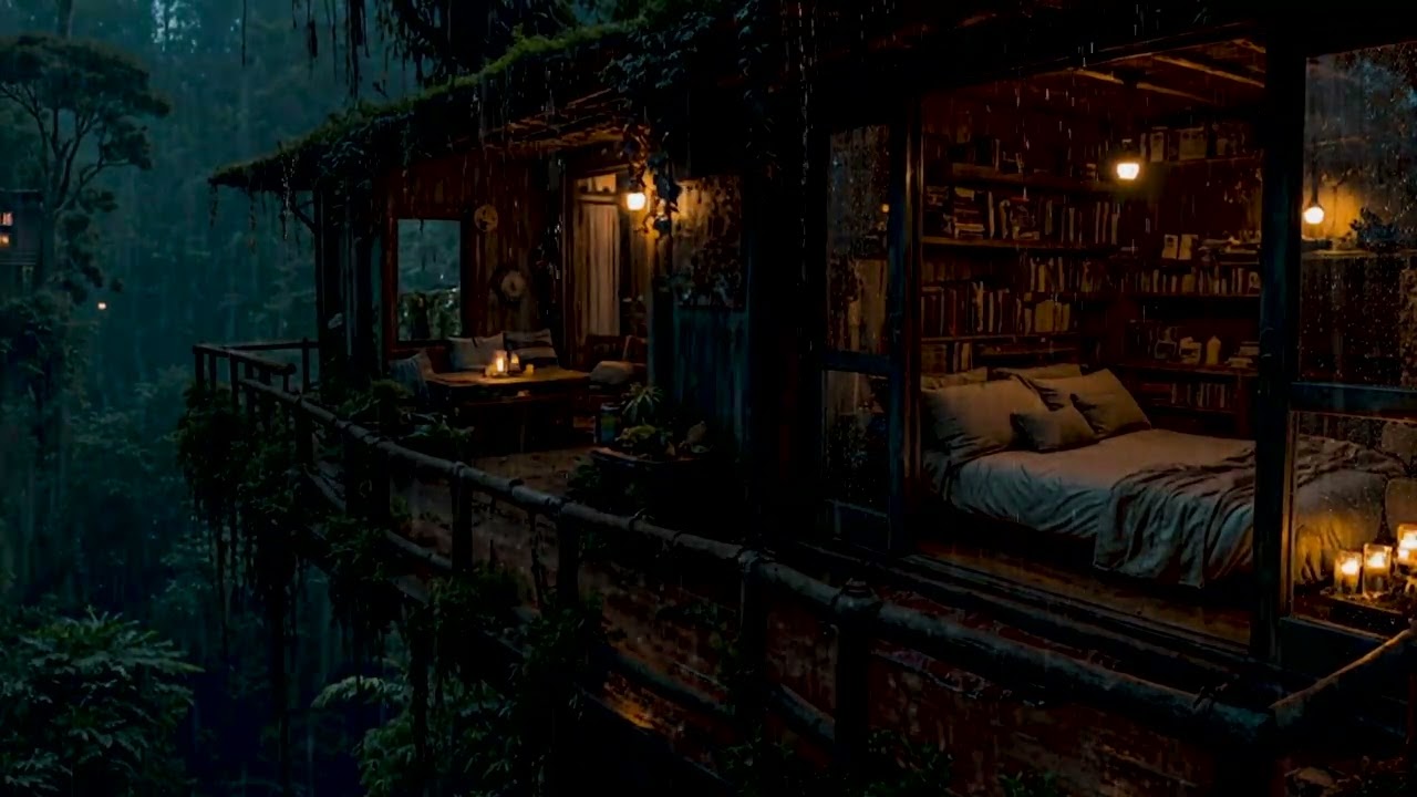 Gentle Forest Rain Drifting Slowly Around a Cozy Night Cabin 🌧️🌲 | Peaceful Rest Ambience