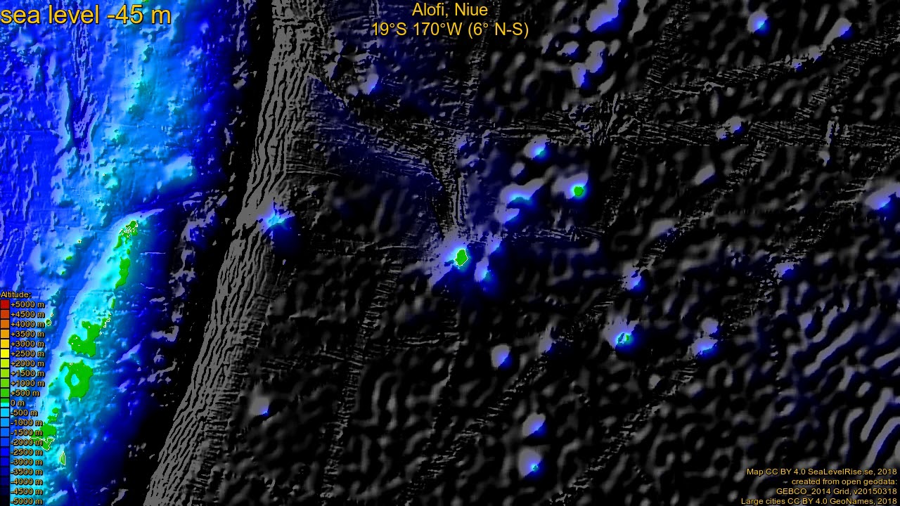 Alofi, Niue, (z+c) sea level rise -135 - 65 m