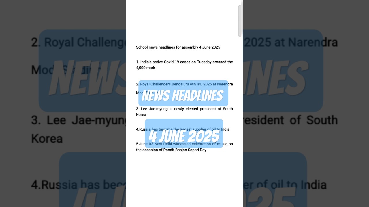 News headlines in english for school assembly 4 June 2025 #newsheadlines #schoolassembly