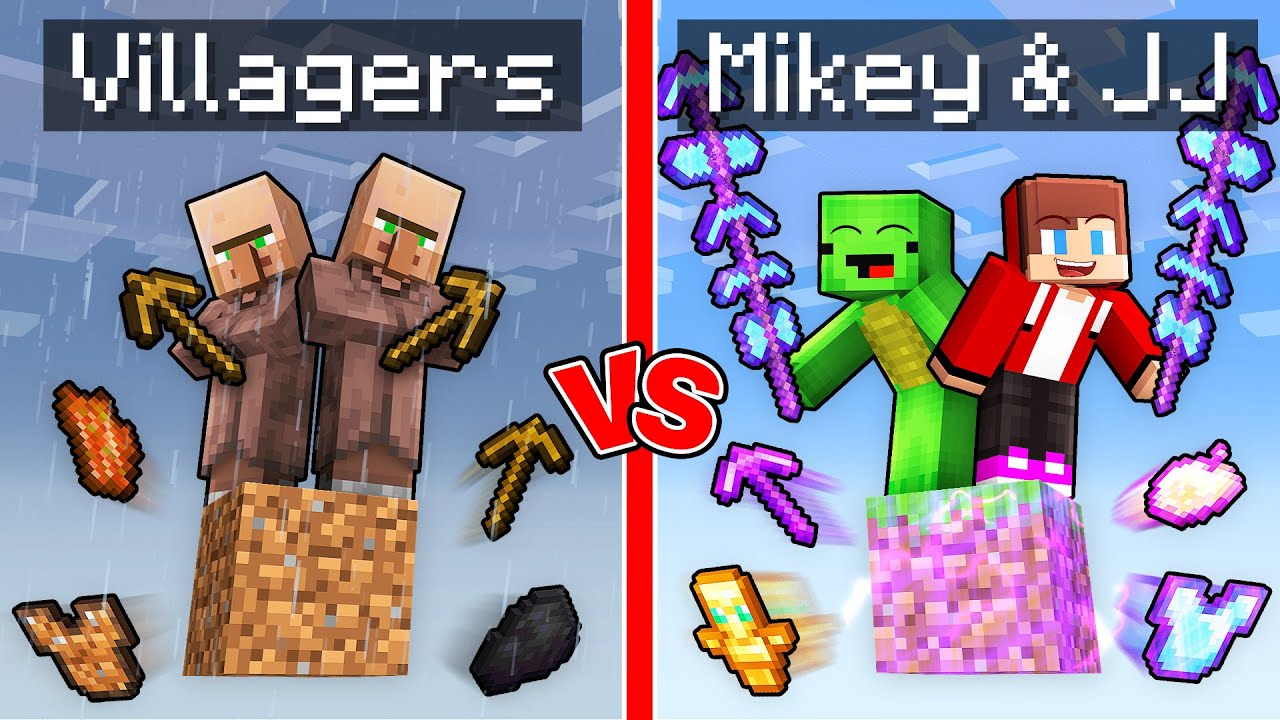 Villagers Block vs Mikey & JJ OP Block Survival Battle in Minecraft (Maizen)