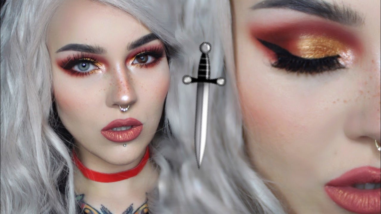 holiday grunge glam- red & gold cut crease makeup tutorial