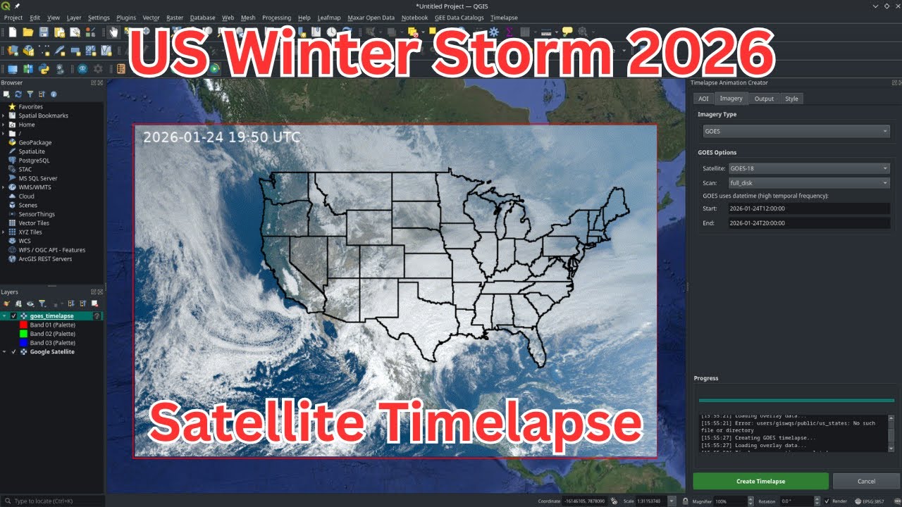 2026 US Winter Storm Seen from Space – Stunning Satellite Timelapse Using QGIS