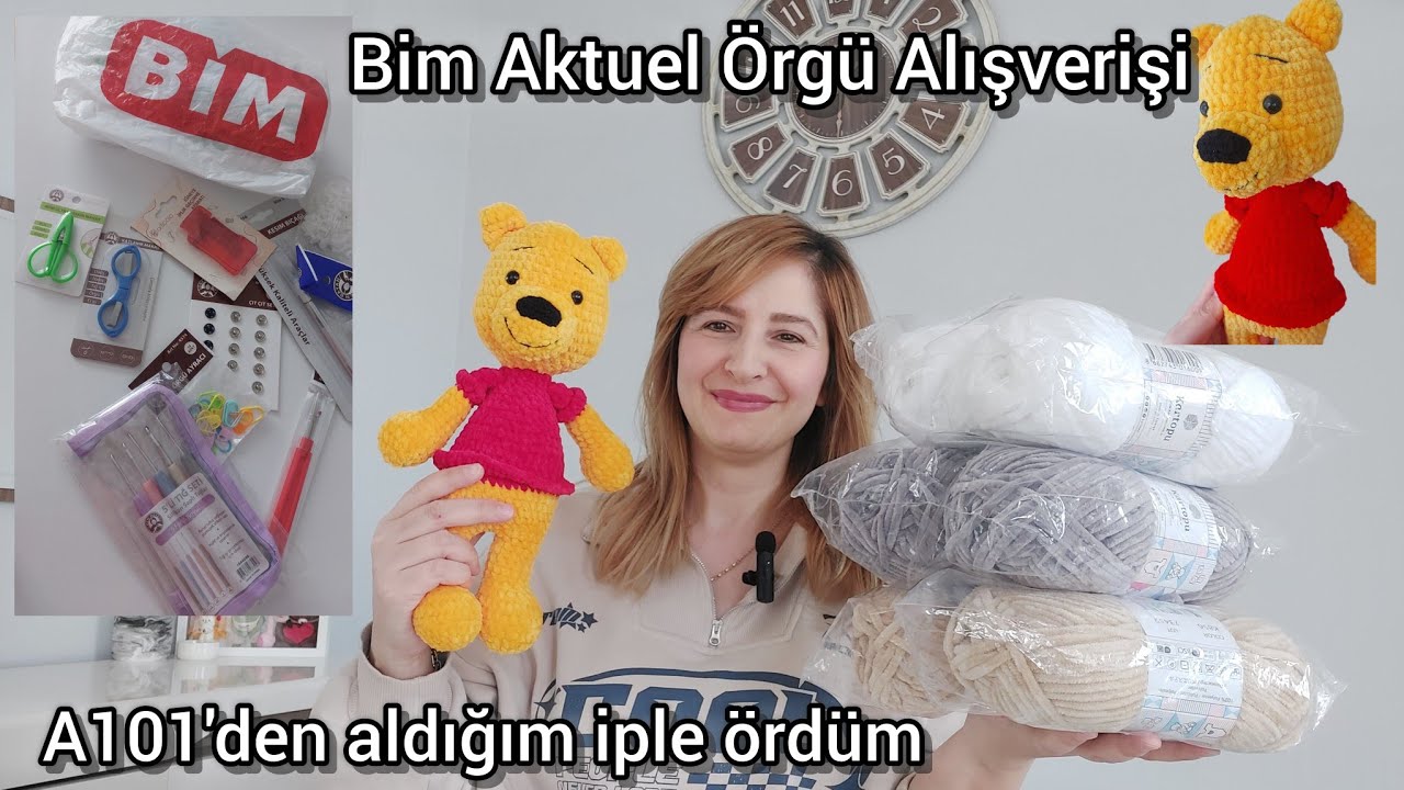 BİM'DEN ÖRGÜ VE DİKİŞ ÜRÜNLERİ ALIŞVERİŞİM | A101'den İp Aldım! Kadife İple Winnie the Pooh Ördüm!