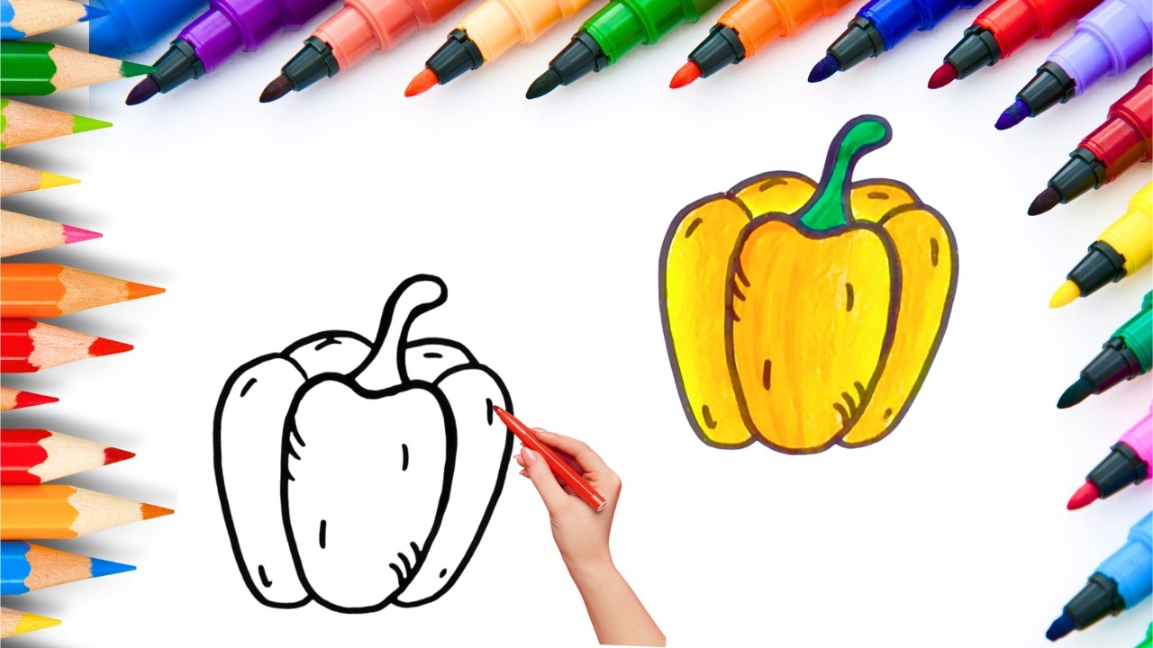 How To Draw cute Capcicum Drawing, Painting & Coloring For Kids and Toddlers_🌈🎨