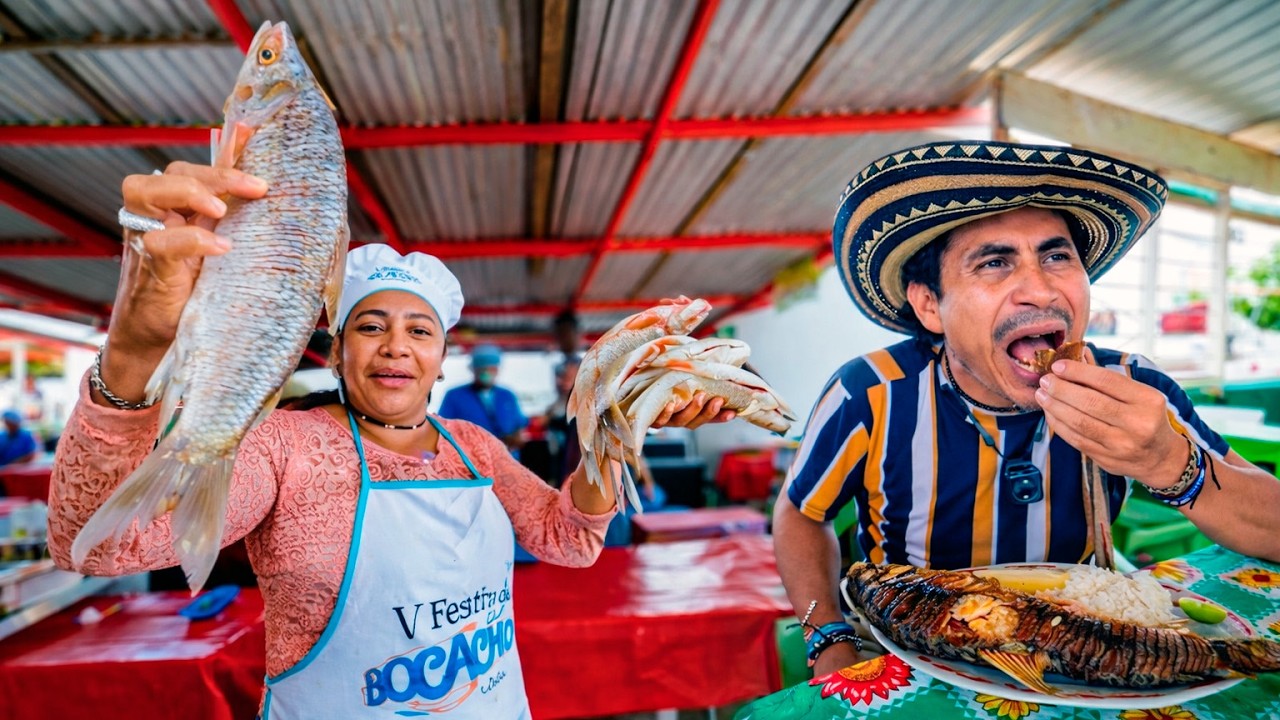 Probando el mejor Pescao del mundo el Bocachico, en el Festival del Bocachico, MAGANGUE Bolívar