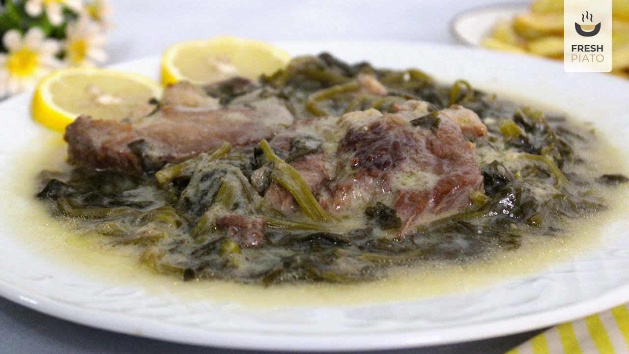 Pork with Celery and Avgolemono sauce / The Greek Pork Fricassee | Fresh Piato