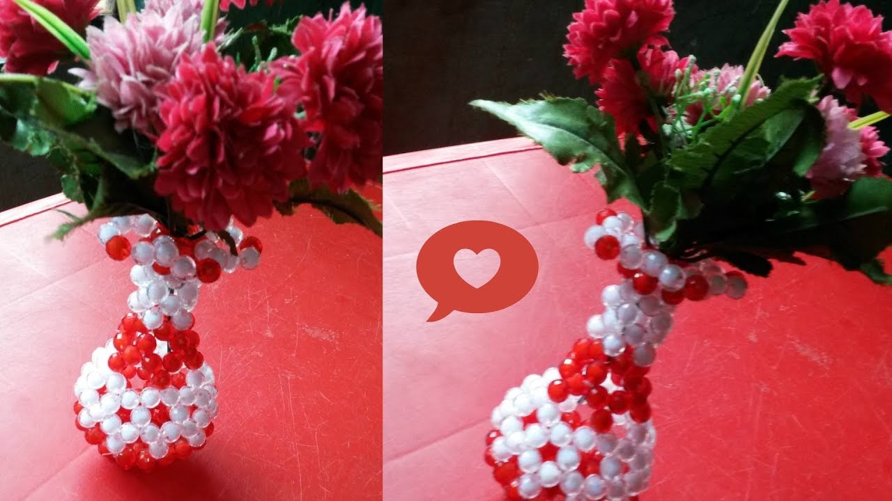 DIY Crystal Beaded Flower Vase- How To Make Beaded Flower Vase For Room Decor-DIY Beaded Craft Ideas