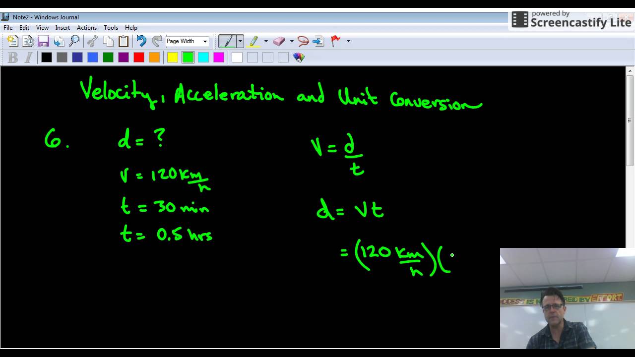 question 6 velocity, acceleration and unit conversion