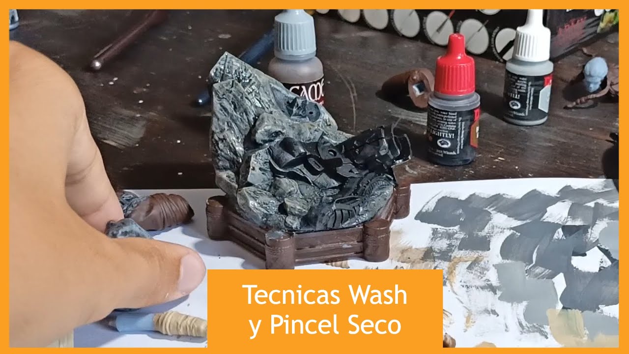 Técnicas de pintura: Pincel seco y wash, dando toques realistas a piedras / rocas.